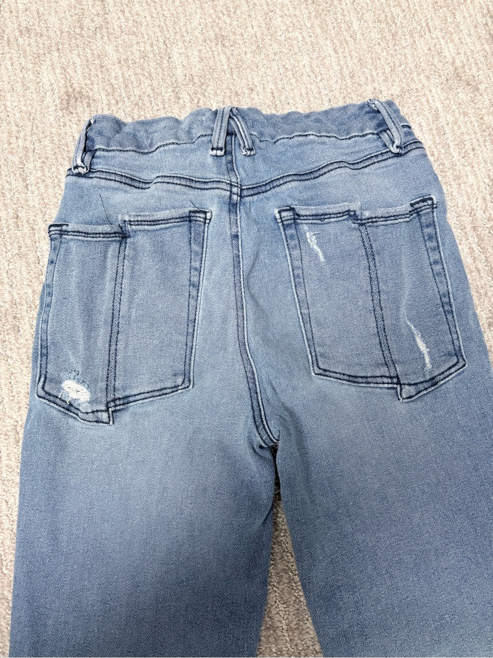 Good American Light Blue Boyfriend Jeans with Distressed Back Pocket